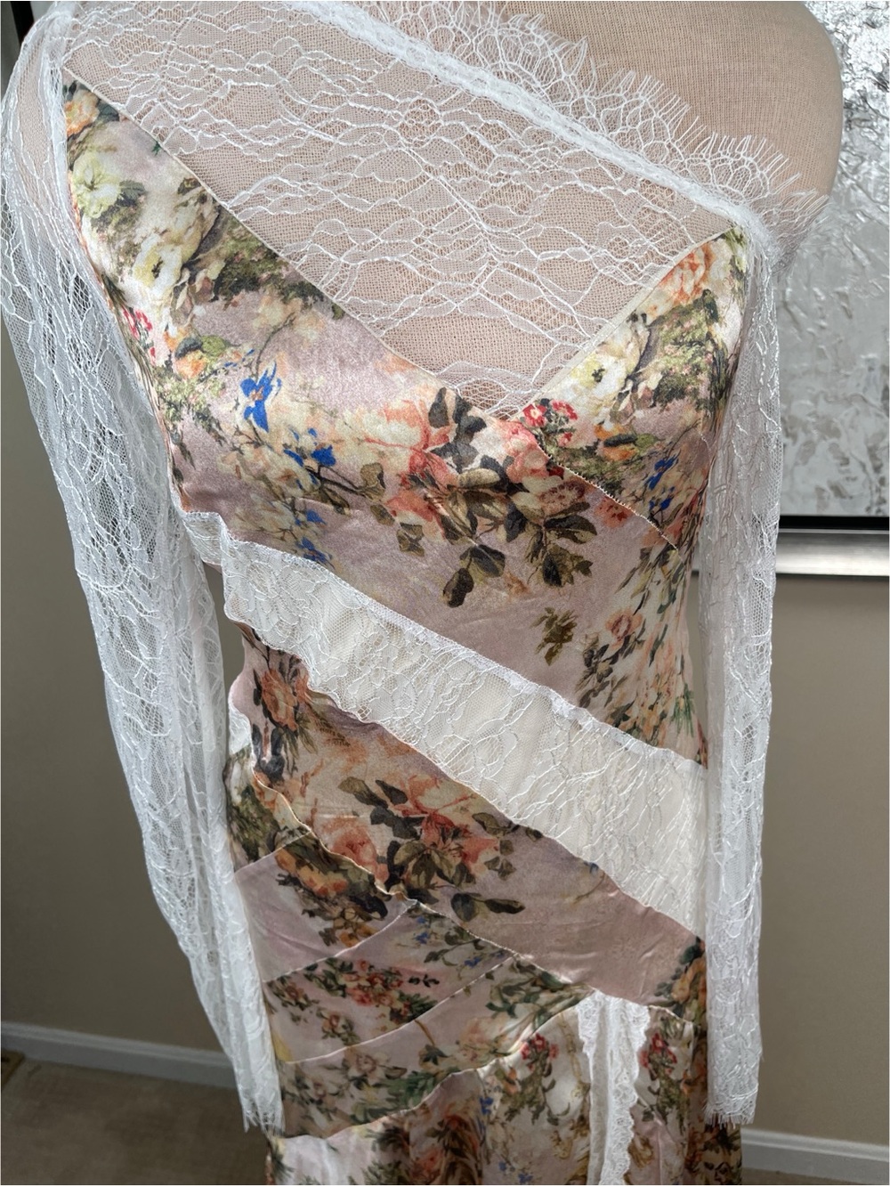 CAMILLA Lace Splice One Shoulder Long Sleeve Silk Maxi Dress Size M - Picture 5 of 10